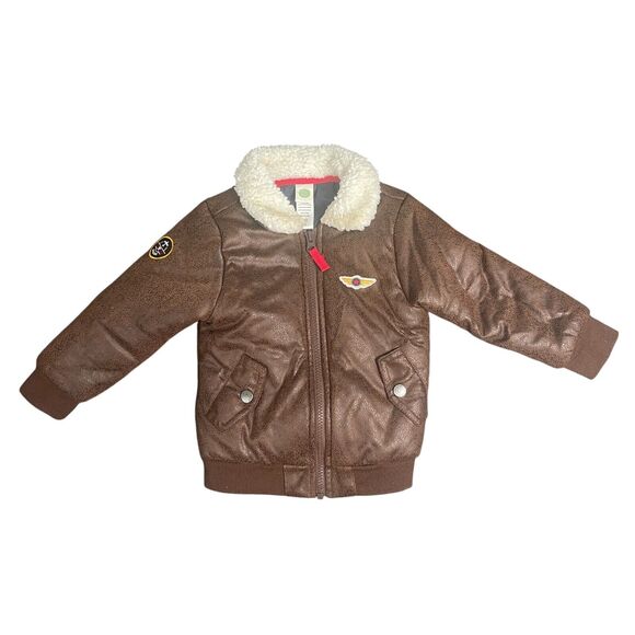 Aviator Pilot Flight Jacket Full Zip Sherpa Winter Coat Sz 2T Top Gun Little Me - Picture 1 of 6